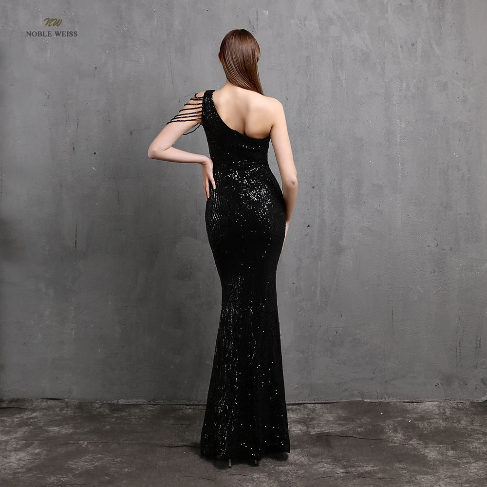 Amy Fashion - One-Shoulder Floor-Length Mermaid Sequined Evening Dress