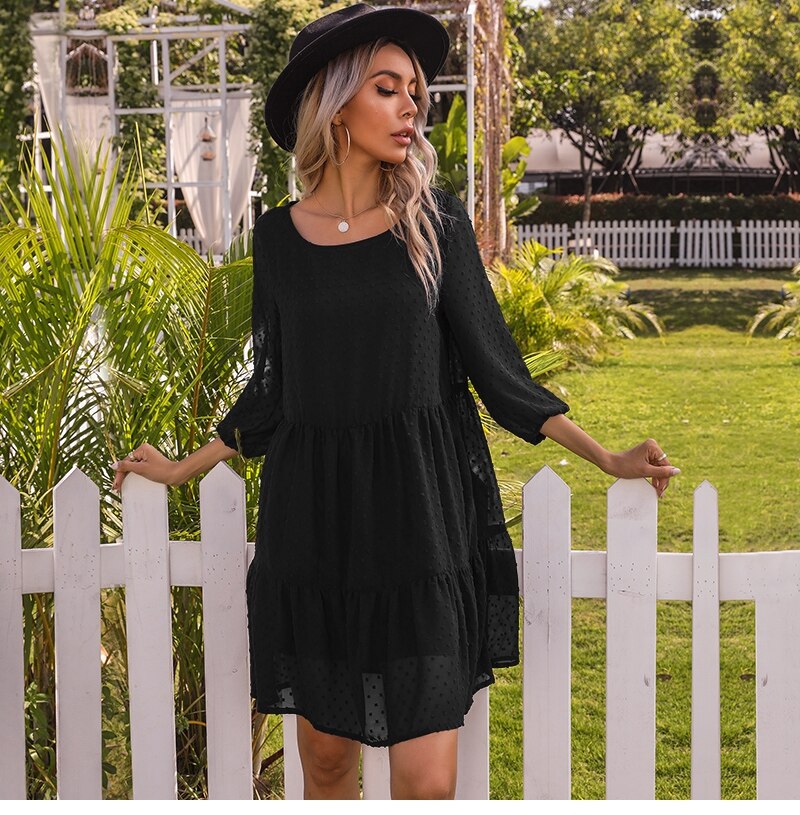 Amy Fashion - O Neck Three Quarter Sleeve Solid Loose Party Dress