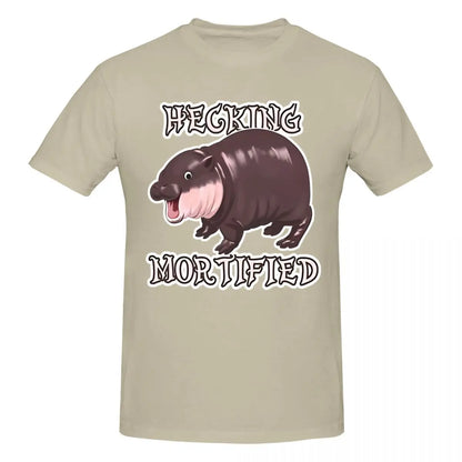 Novelty Funny Hippo Hecking Mortified Men Crewneck Short Sleeve Cotton T-Shirt Moo Deng