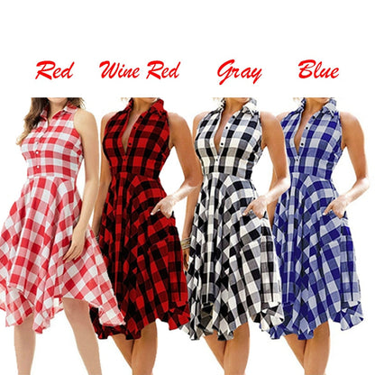 Amy Fashion - Plaid Pleated Office Casual Long Beach Party Dress