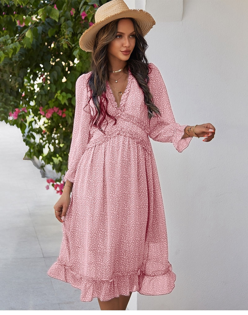 Amy Fashion - Casual Butterfly Sleeve High Waist Chiffon Chic Dress