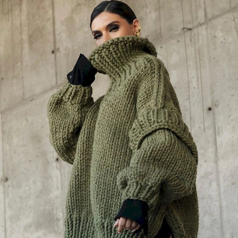 High Street Fashion Women 2024 Autumn Elegant Solid Flying Sleeve Loose Winter Warm Sweater