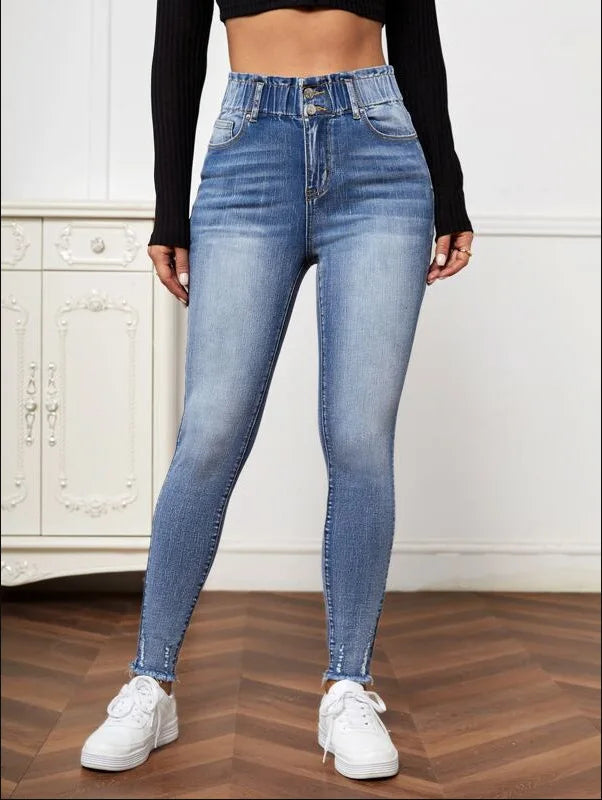 Amy Fashion - High Stretch Ripped Casual Fashion Elastic Waist Skinny Slim Autumn Jean