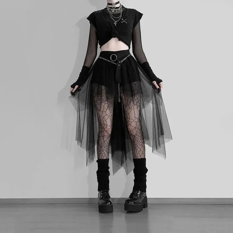 Sexy Skirt Gothic Irregular Summer Yarn Waisted Net Clothes Casual High