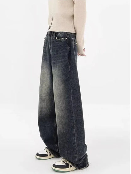 Amy Fashion - High Waisted Wide Leg Slim Ruffled Street Mop Jean