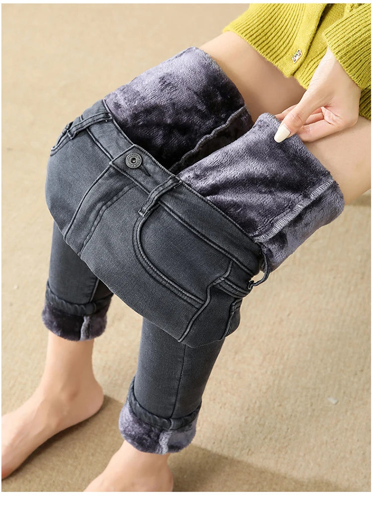 Amy Fashion - High Waist Fleece Lined Warm Slim Korean Casual Sexy Leggings Jean