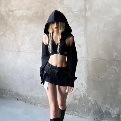 Hooded Trendy Sexy Y2K Subversive Grunge Long Sleeve Streetwear Women Crop Top