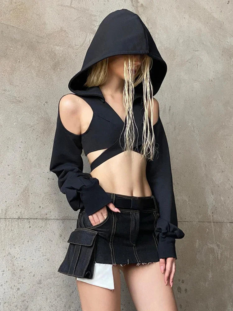 Hooded Trendy Sexy Y2K Subversive Grunge Long Sleeve Streetwear Women Crop Top