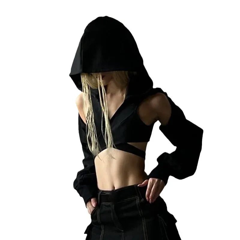 Hooded Trendy Sexy Y2K Subversive Grunge Long Sleeve Streetwear Women Crop Top