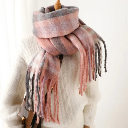 Plaid Striped Imitate Cashmere Outdoor Woman Scarf - Keep Warm and Soft Thick