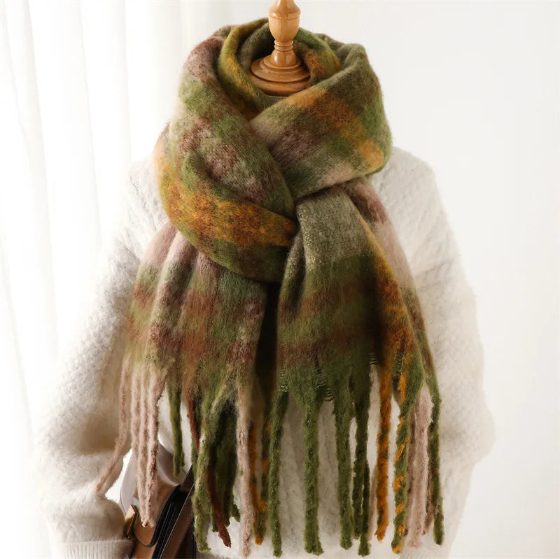 Plaid Striped Imitate Cashmere Outdoor Woman Scarf - Keep Warm and Soft Thick