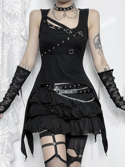 Harajuku Sleeveless Top Y2K Crop Irregular Gothic