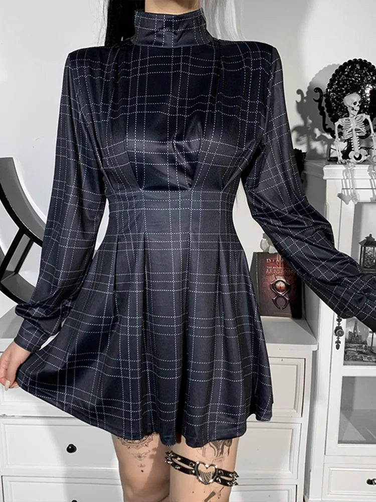 Turtleneck Pleated Long Blue Academy Corset Girl Plaid E Cosplay A-Line Dress Partywear Winter Dark Sleeve