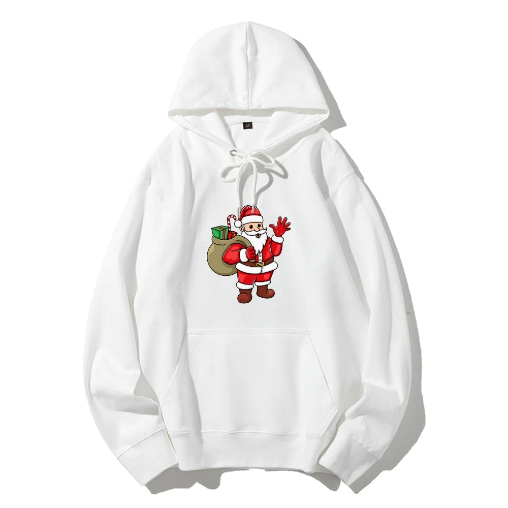 Santa Claus Cartoon Print Long Sleeve Christmas Hoodie