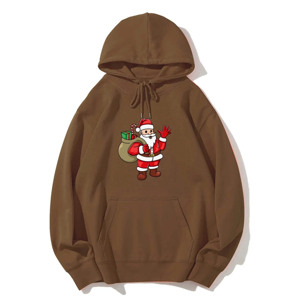 Santa Claus Cartoon Print Long Sleeve Christmas Hoodie