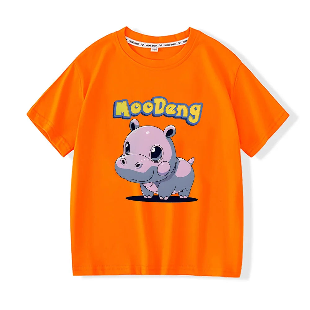 New Versatile Children Boys Girls Loose High Quality Cotton Cute Baby T-Shirts Tops Moo Deng