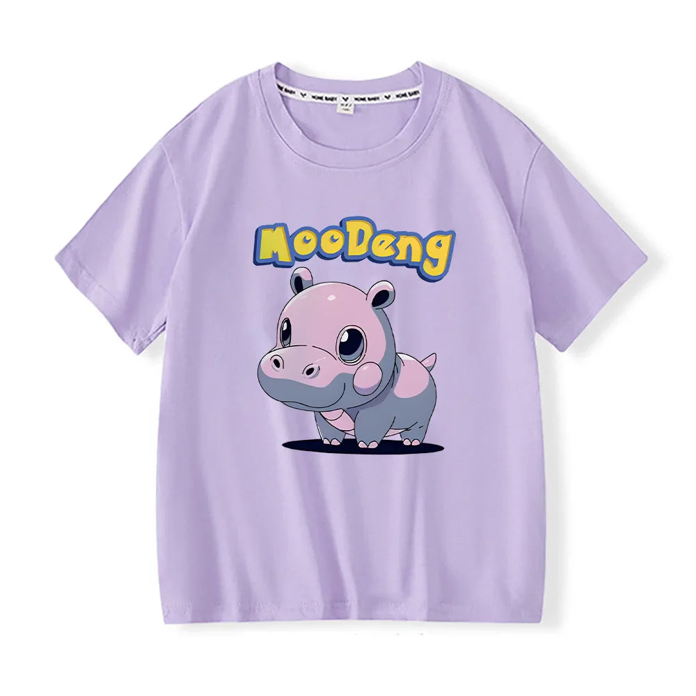 New Versatile Children Boys Girls Loose High Quality Cotton Cute Baby T-Shirts Tops Moo Deng