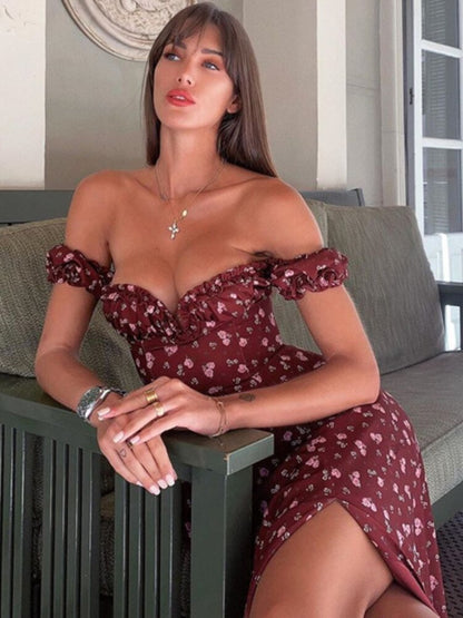 Amy Fashion - V Neck Floral Printed Clubwear Party Sexy Dresses