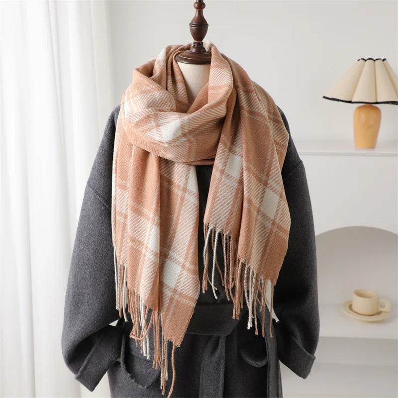 Korean Style Thick Warm Shawl Wrap Plaid Cashmere Blanket Scarf