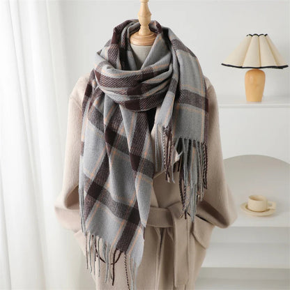 Korean Style Thick Warm Shawl Wrap Plaid Cashmere Blanket Scarf