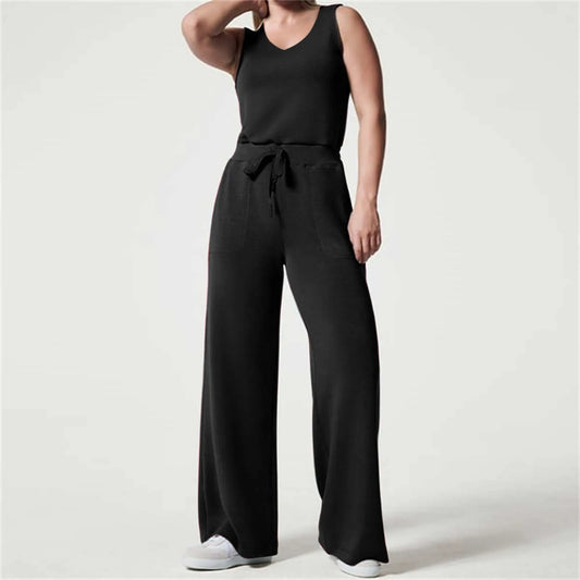 Solid Button Sleeveless Light Rip Straight Trendy Loose Trouser