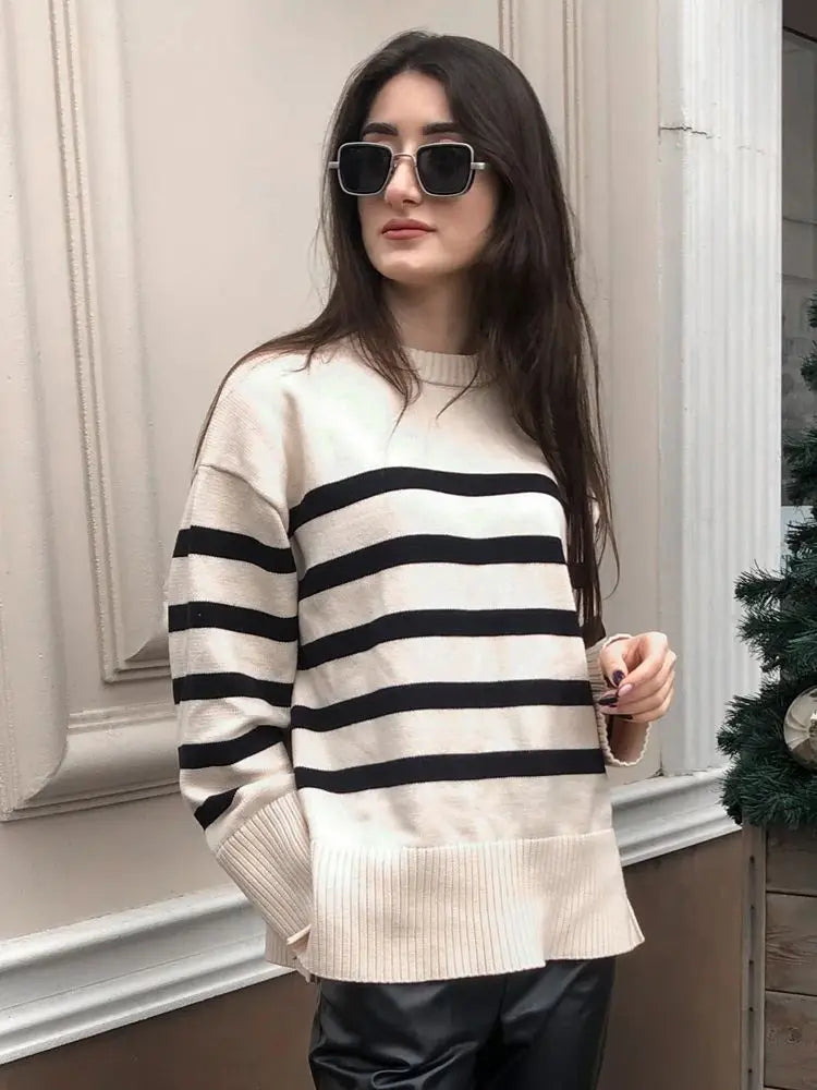 Striped Knitted Basic Thick Loose Warm Casual Streetwear Sweater