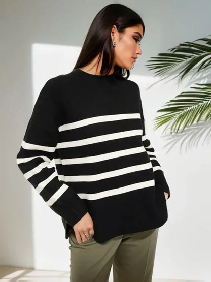 Striped Knitted Basic Thick Loose Warm Casual Streetwear Sweater