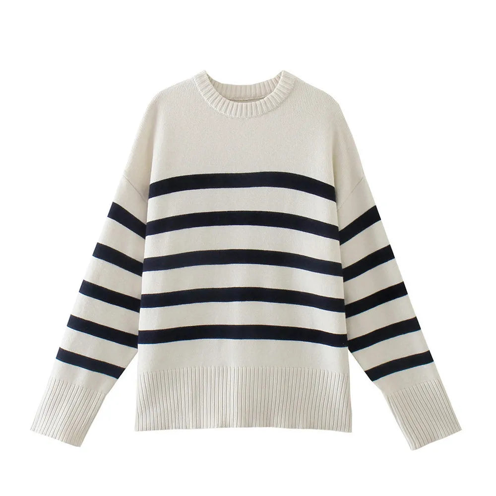 Striped Knitted Basic Thick Loose Warm Casual Streetwear Sweater