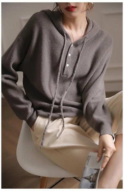 Long Sleeve Cashmere Hoodie Autumn Winter Hooded Cashmere Sweater