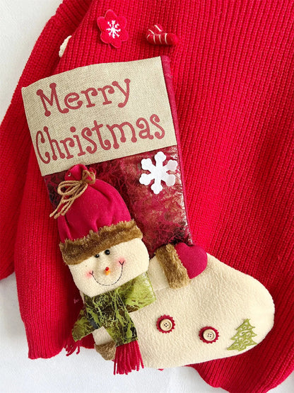 Red Christmas Snowman Doll Pocket Sweater