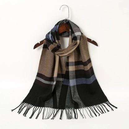 Plaid Print Cashmere Winter Pashmina Scarf with Tassels