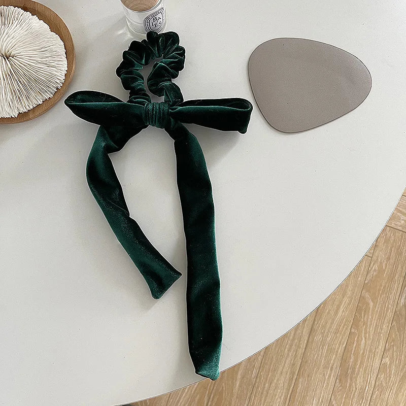 Velvet Long Ribbon Soft Elastic Bow Hair Accessory for Christmas