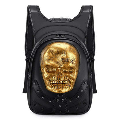 Rivets Backpack 3D Punk Rock Skull Laptop Bag Gothic Travel Embossed Leather