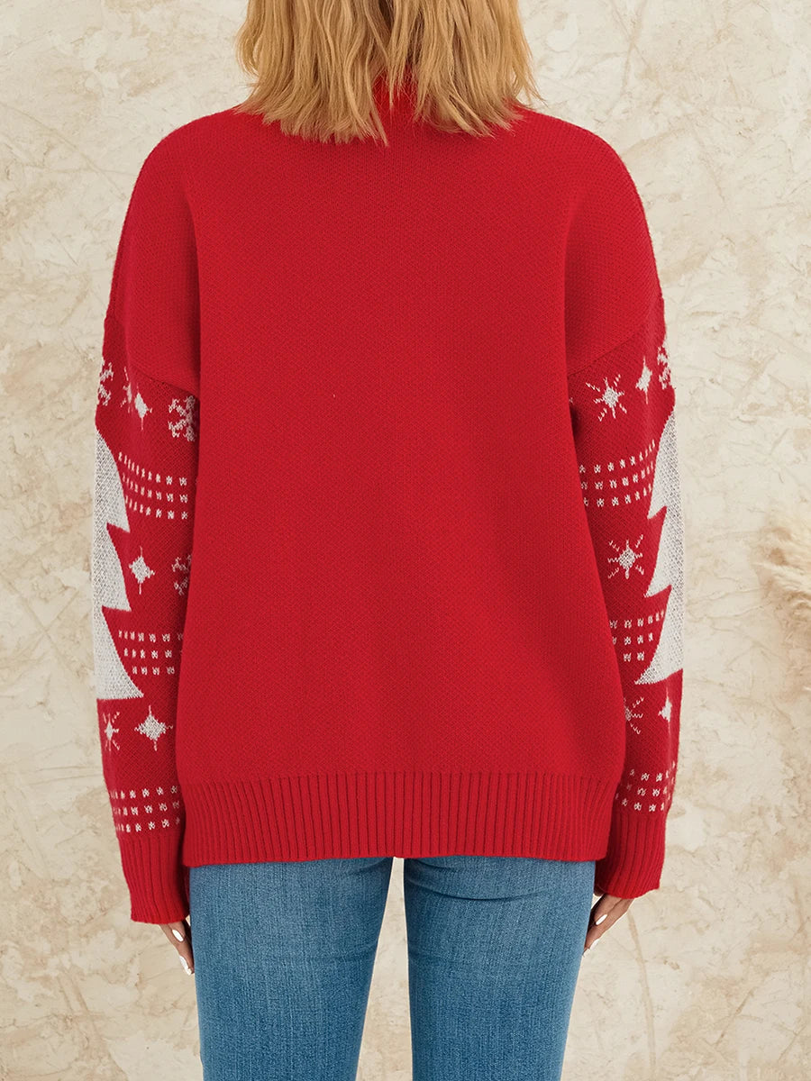 Reindeer Pattern Crew Neck Long Sleeve Knit Christmas Sweater