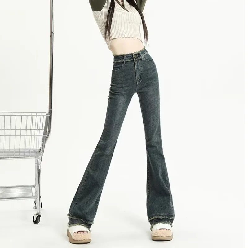 Amy Fashion - Micro Flared Minimalist Fashionable Harajuku Women's Trend Jean