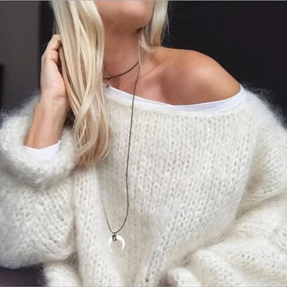 Mohair Women Lantern Long Sleeve Fluffy Cozy Casual Chic Stylish Warm Oversized Trendy Sweater