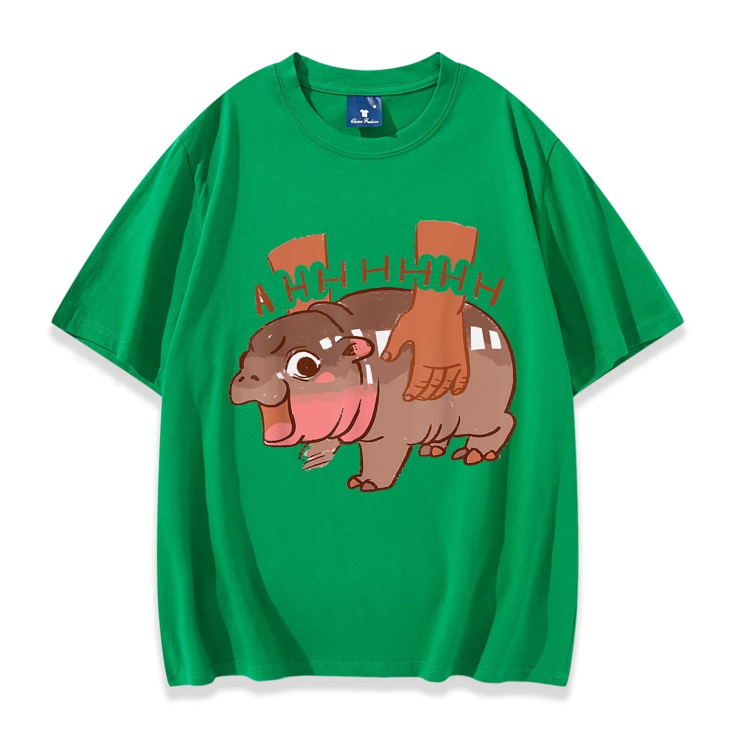 Vintage Casual Bouncy Pig Cute Baby Hippo Short Sleeve Gift Men Women Fans Tee Shirt Moo Deng