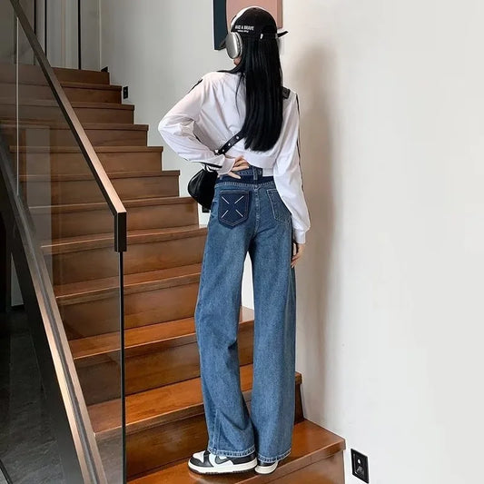 Amy Fashion - Natural Waist New Button Minimalist Trendy Summer Ins Wash Long Harajuku Wide Leg Black Jean