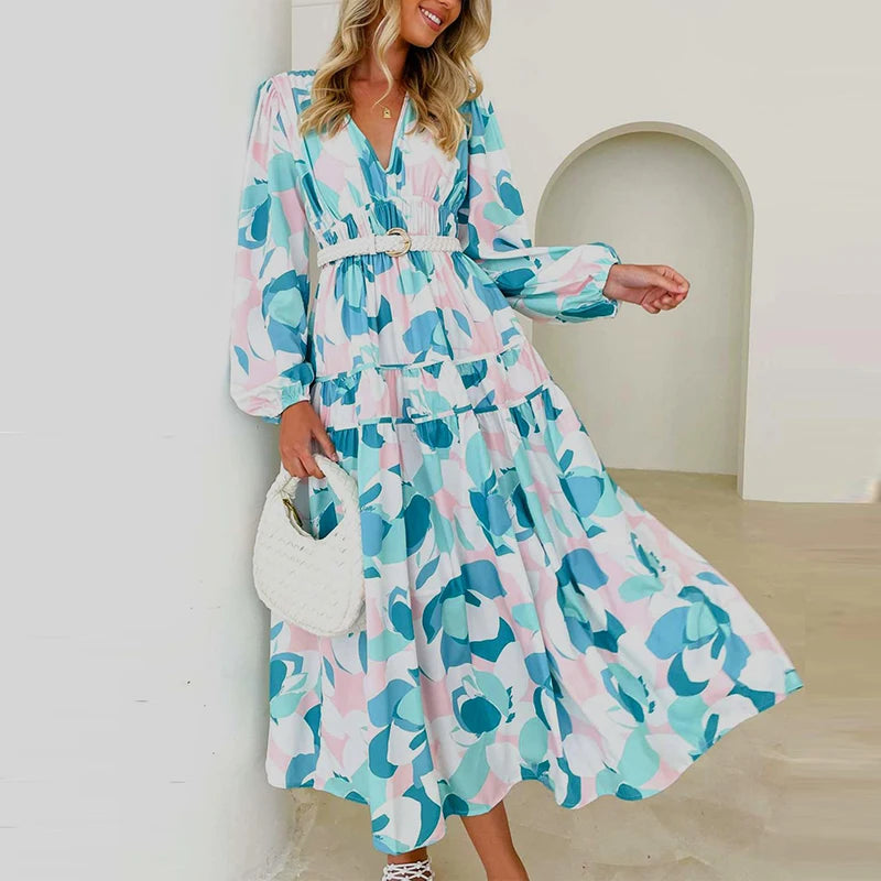 Amy Fashion - Autumn Long Sleeved Pleated Maxi Dress Boho Dress