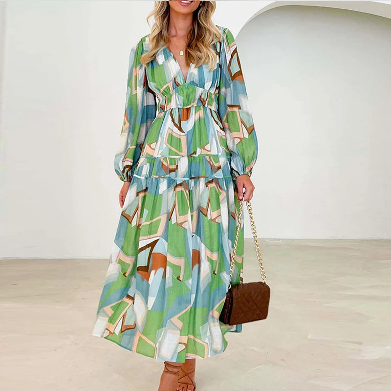 Amy Fashion - Autumn Long Sleeved Pleated Maxi Dress Boho Dress