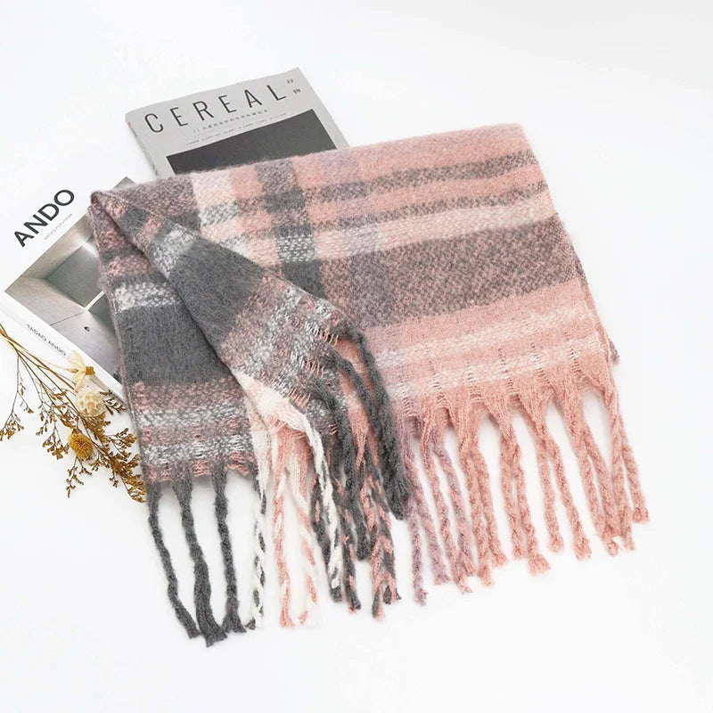 Winter Plaid Cashmere Poncho Tassel Scarf - Luxury Warm Thickened Unisex