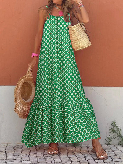 Amy Fashion - New Sleeveless Print Summer Spaghetti Strap Boho Dress