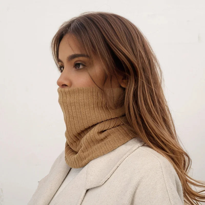 Cashmere Knit Ring Wool Neck Warmer Scarf for Women