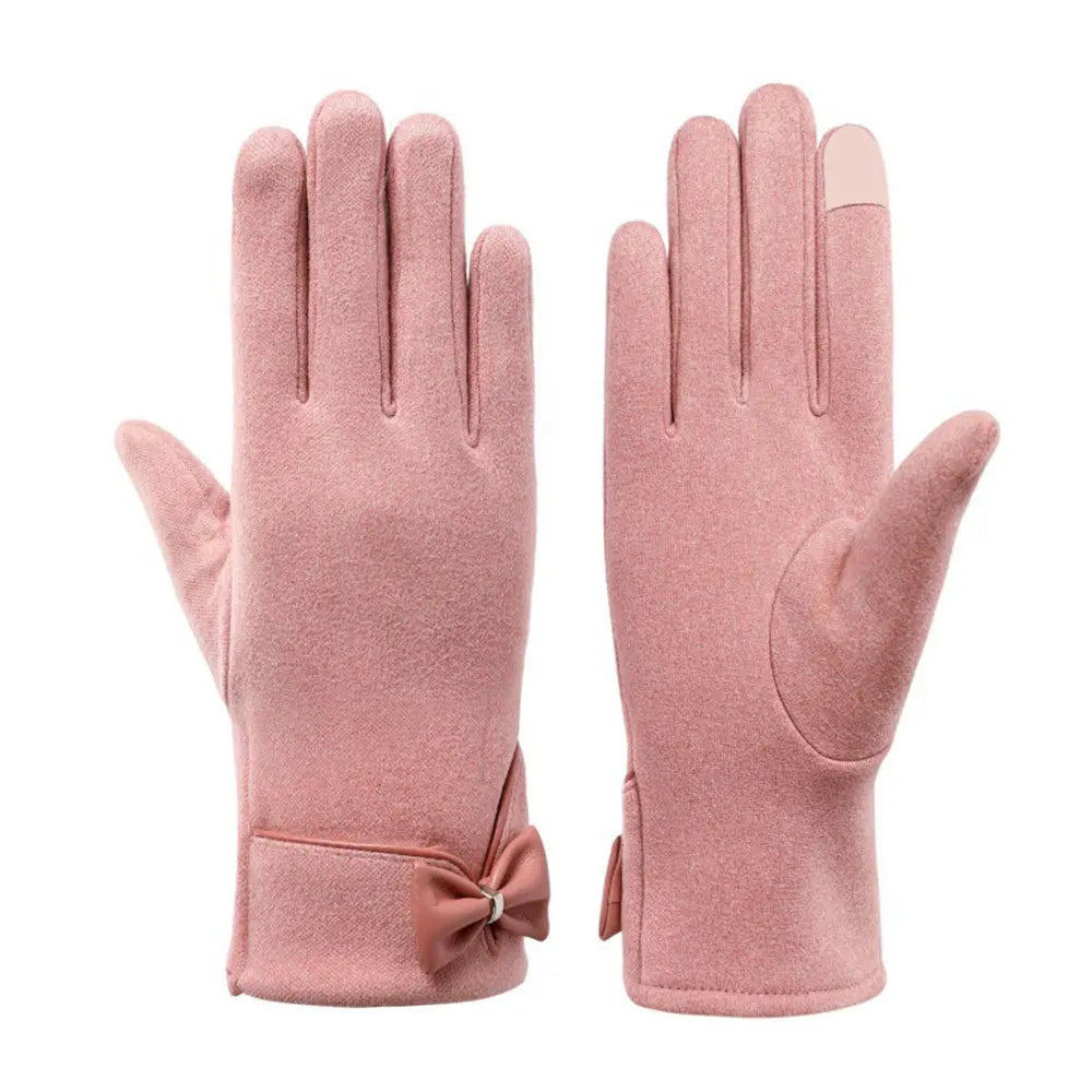 Christmas Cycling Gloves with Velvet Lining and Bow Detail