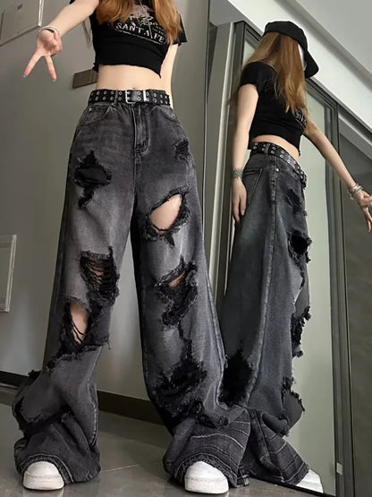 Amy Fashion - High Street Heavy Industry Wide Leg Niche Design Trendy Brand Women's Jean