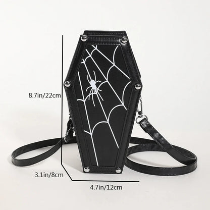 Spider PU Shape Sling Coffin Halloween Web Bag Leather Gothic Novelty