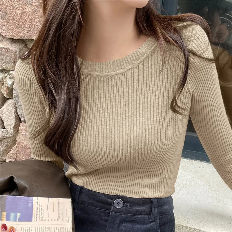 O-Neck Knitted Pullover Women Fashion 2024 New Autumn Stretch Tops Sweater