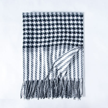 Deqing Silks 2024 New Houndstooth Faux Cashmere Fringe Plaid Winter Warm Stylish Scarf