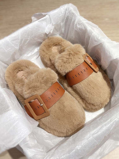 Thick Sole Fur Warm Outdoor Autumn Winter Closed Toe Half Slippers Shoes