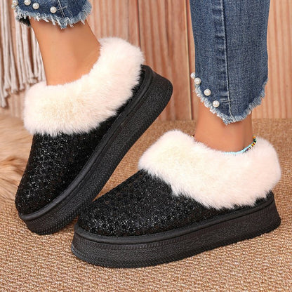 Thick Plush Sequined Plus Size  Autumn Winter New Women's Snow Boots Shoes